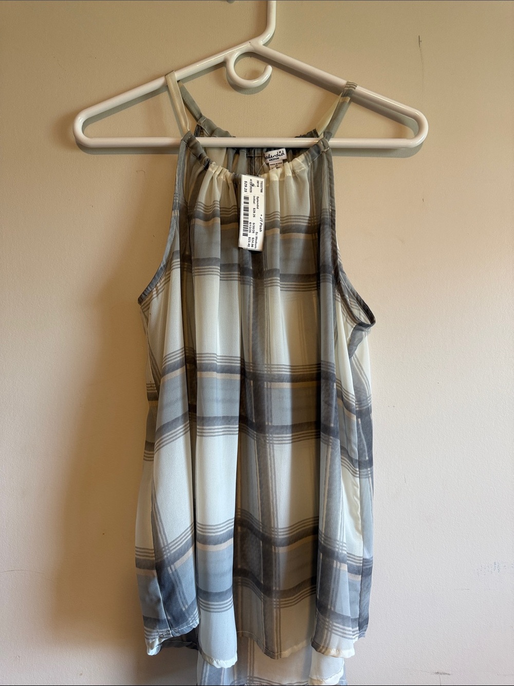 Posh Plaid Halter Cami - Gray & Cream